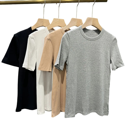 现货Tot 同源深圳南油经典经棉质混纺简约罗纹修身短袖T 恤上衣女