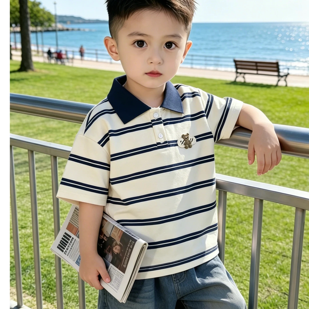男童短袖t恤2025夏季新款儿童polo衫洋气上衣中小童宝宝翻领半袖
