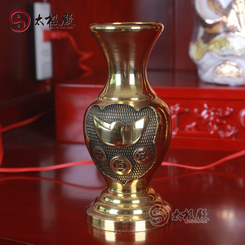 太极殿纯铜招财花瓶全铜插花摆件工艺品家居饰品中式厚重元宝瓶