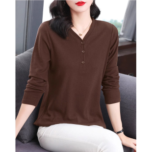 t恤女装 女士上衣打底衫 2025秋冬新款 胖mm中长款 洋气大码 纯棉长袖