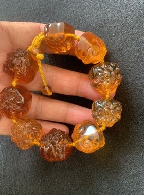 缅甸天然琥珀金珀40克9粒罗汉手串