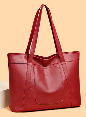 韩版新款大包包女单肩手提包喜庆红色新娘结婚包百搭通勤托特包女