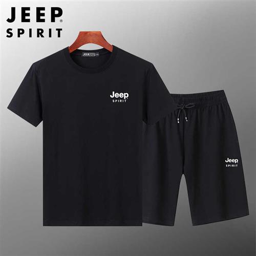 吉普JEEP SPIRIT夏季运动套装男士透气宽松T恤短袖短裤两件套9010