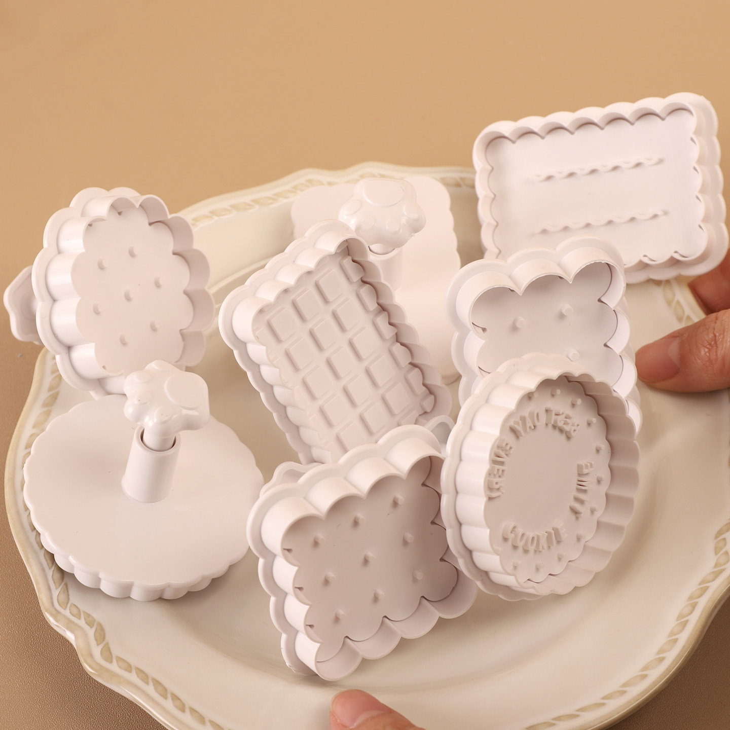 日式花边夹心饼干弹簧手压模具DIY亲子烘焙黄油饼干面点印花切模
