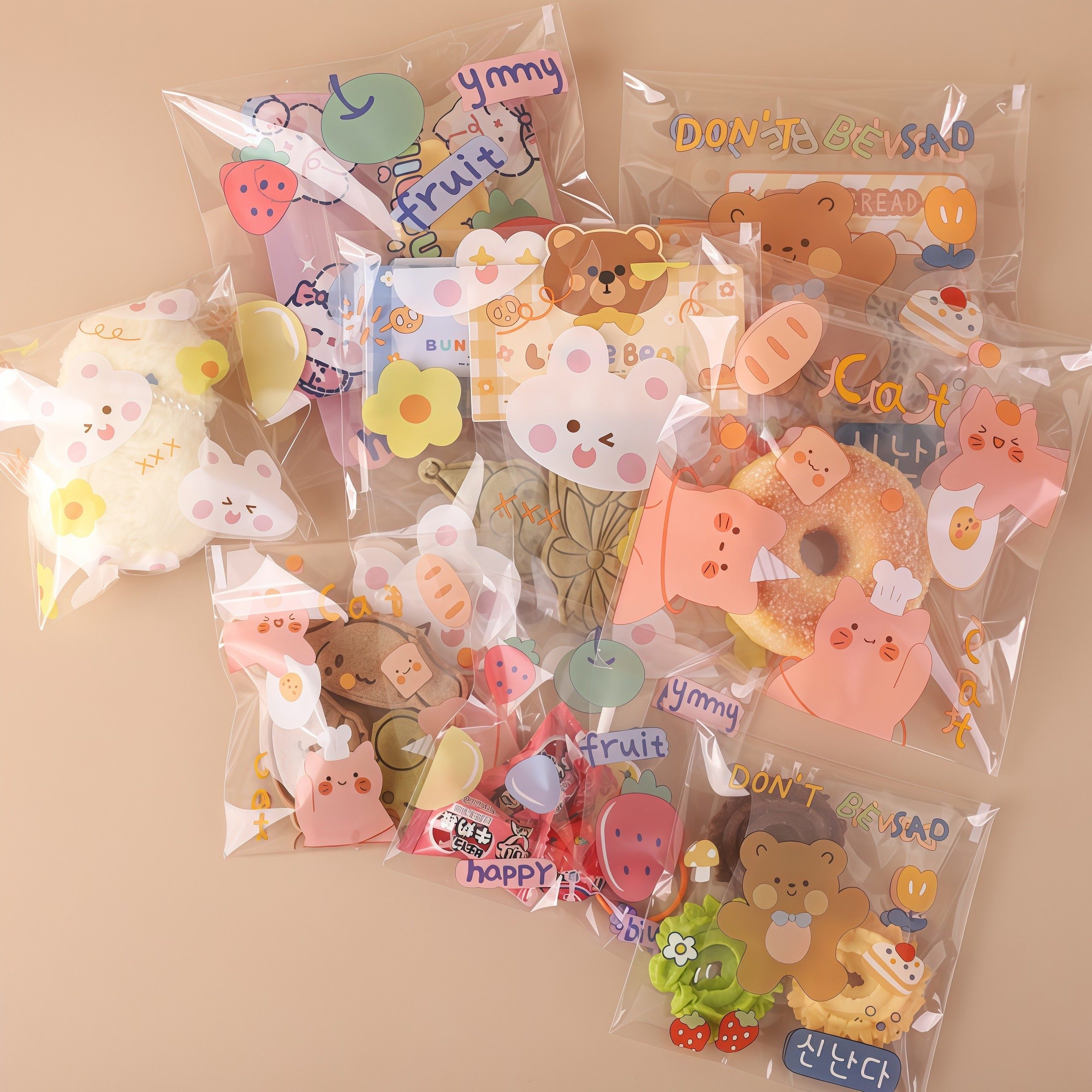 卡通大号14CM透明自粘包装袋零食糖果饼干蛋黄酥面包菠萝包密封袋