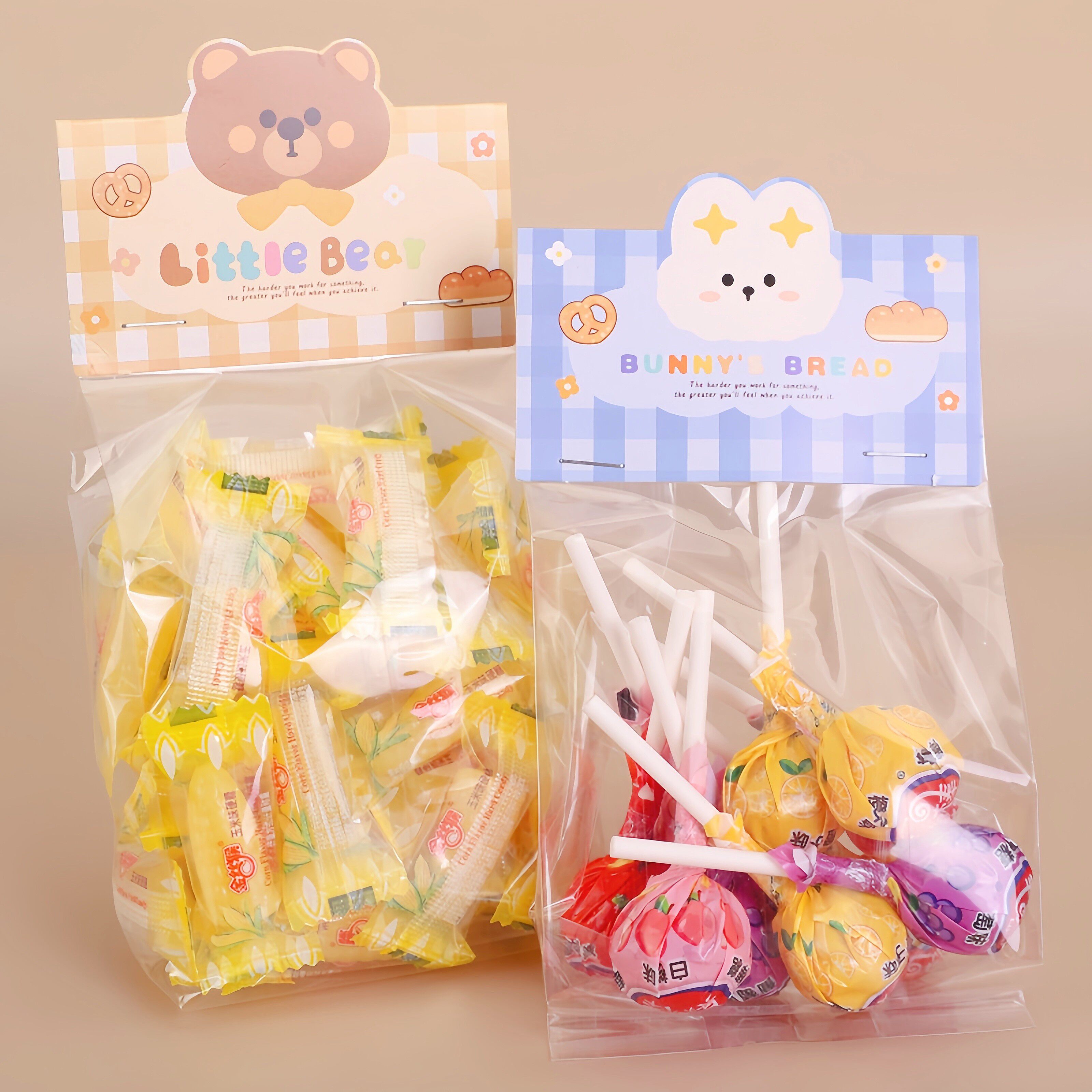 卡通小熊兔子透明零食糖果曲奇饼干棒棒糖食品级包装袋手作礼物袋