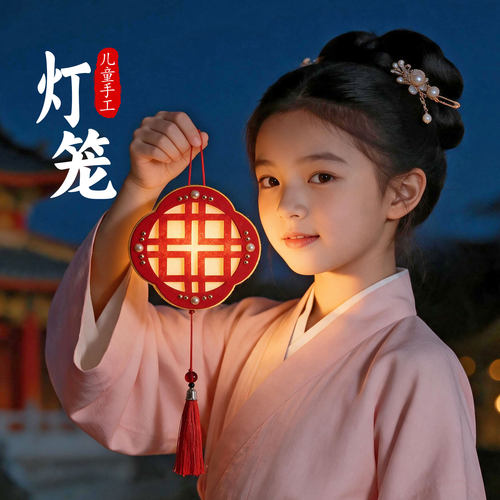 2026新款中秋国庆灯笼儿童手工DIY材料古风手提发光汉服国风花灯
