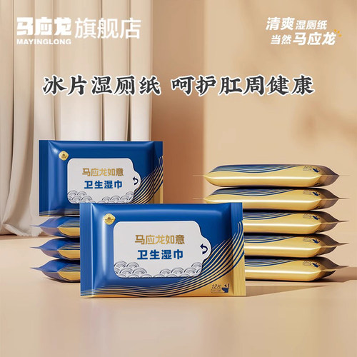 马应龙冰片湿厕纸可冲散擦屁屁清洁PP便携湿巾12片装10包