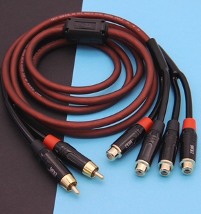 二分四音频线莲花头音响线CD功放连接DSP两组音箱2分4RCA母屏蔽线