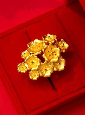 复古沙金工艺繁花戒指女轻奢小众气质开口设计可调节指环