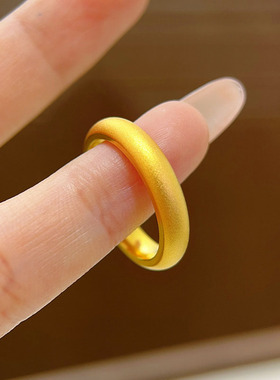越南沙金古法传承戒指男女4N磨砂闭口素圈指环对戒泥鳅背