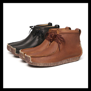 英伦复古烟胶底袋鼠鞋高帮生胶底蜗牛鞋休闲舒适系带真皮男鞋潮鞋