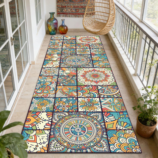 美式复古马赛克格子仿地砖长条地毯走廊过道入户玄关阳台飘窗地垫
