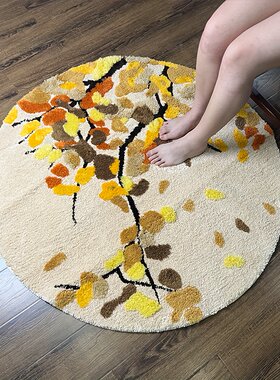 新中式梅花圆形地毯高级感卧室床边毯客厅茶室书房电脑转椅子地垫