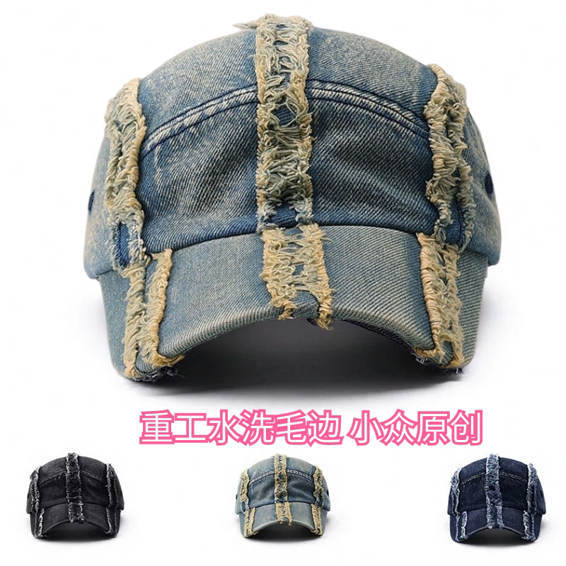 复古重工水洗牛仔帽子女个性遮阳防晒棒球帽磨毛边街头时尚鸭舌帽