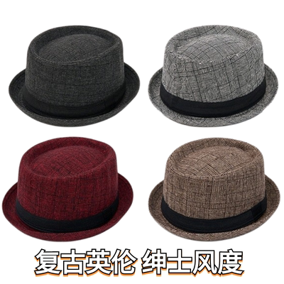 新款男士英伦复古爵士帽毛呢小礼帽女秋冬时尚百搭格纹绅士民族风