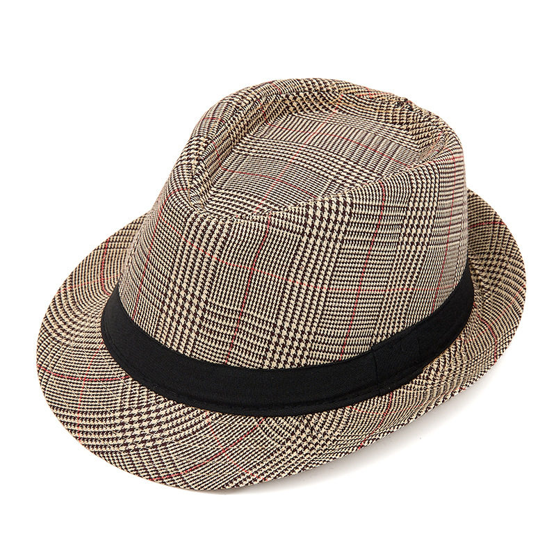 新款格子小礼帽春夏男士英伦复古爵士帽户外防晒遮阳沙滩帽休闲女