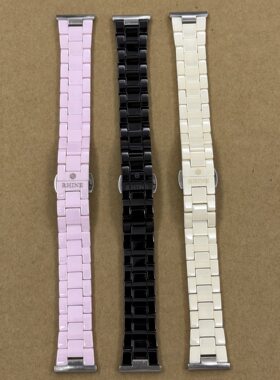 手表表带 平口18mm表带 黑色陶瓷表带 双按扣表带 长度16.5厘米