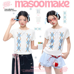 MASOOMAKE菱格针织短袖T恤