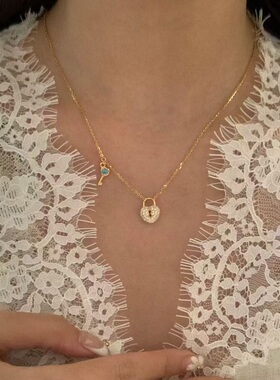 S925纯银项链爱心锁钥匙轻奢高端小众级设计感精致百搭锁骨颈链潮