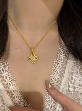 S925纯银项链十字金刚杵高碳钻镶太阳花轻奢端小众级感百搭锁骨颈