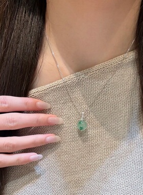 S925纯银项链天然非洲翠独龙玉圆珠轻奢高端小众级设计感锁骨颈链