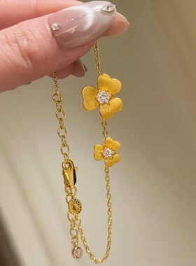 S925纯银手链意大利拉丝工艺兰花镶钻锆石轻奢高端小众级设计感潮