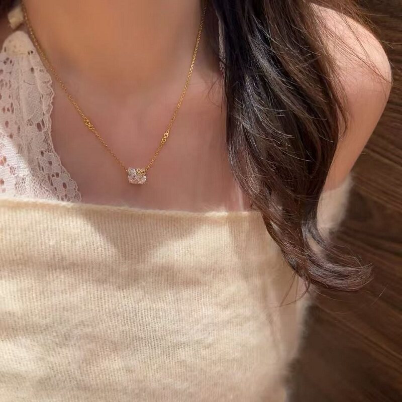 S925纯银项链超闪Kitty猫碳钻锆石轻奢高端小众级设计感精致颈链