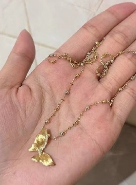 法式中古意大利拉丝蝴蝶项链S925纯银轻奢小众高端级设计感锁骨颈