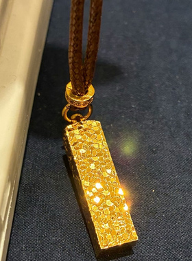 S925纯银项链国风新中式碎冰冰四方来财小金块轻奢棕绳毛衣锁骨颈