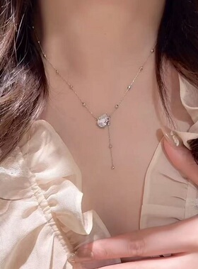 S925纯银项链水滴镶钻锆石瑞秋流苏轻奢高端小众小众级设计感颈链