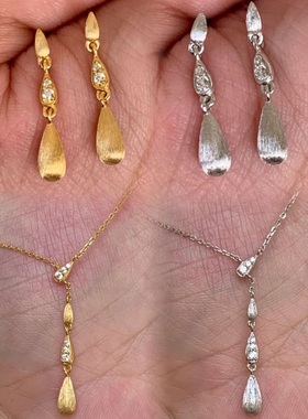 法式复古S925纯银拉丝水滴镶钻项链轻奢小众高端级设计感锁骨颈链