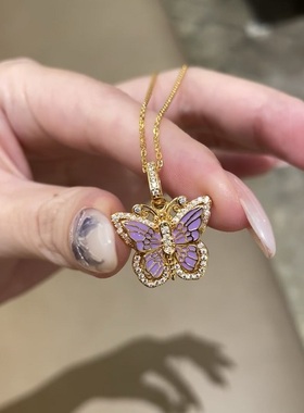 法式复中古蝴蝶S925纯银项链轻奢小众高端级设计感气质名媛锁骨颈