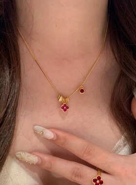 S925纯银碳钻花朵四叶草项链轻奢高端小众级设计感精致锁骨颈链女