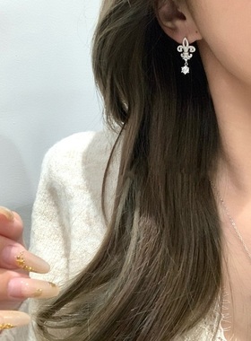 S925纯银项链镶满钻锆石鸢尾花耳环轻奢高端小众级感百搭锁骨颈链