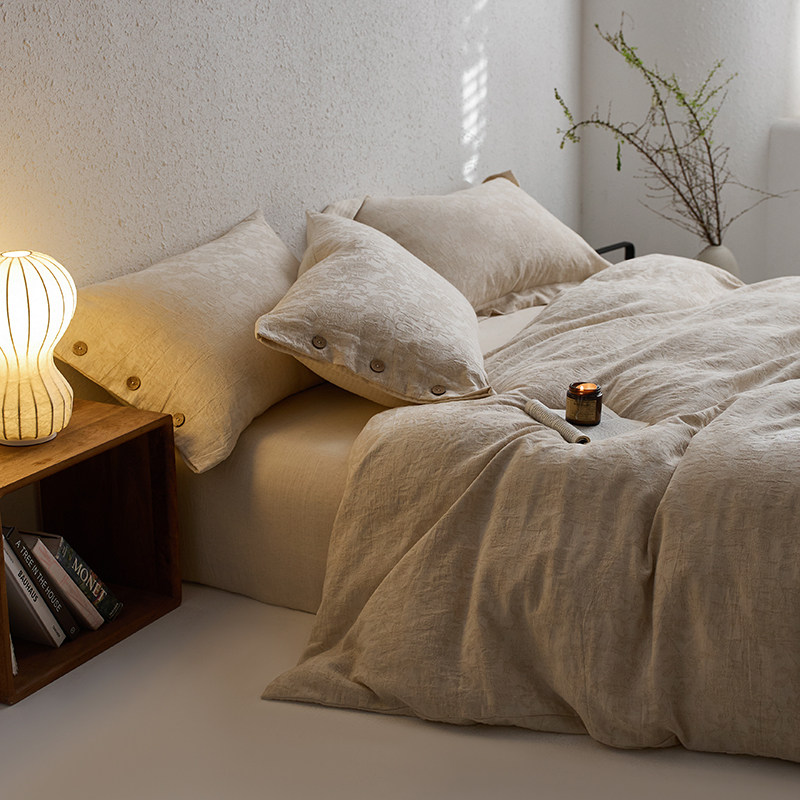 【富山草莓】北欧侘寂风禾彩棉麻提花床上四件套亚麻床单被套床品