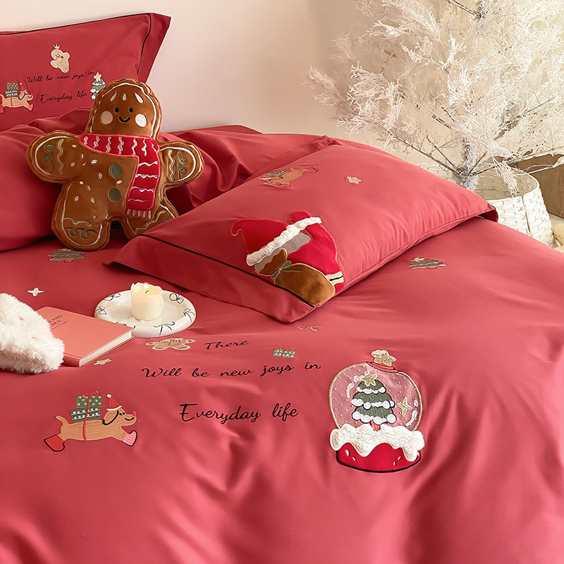 【富山草莓】秋冬可爱圣诞节礼物100S加厚全棉磨毛四件套纯棉床单