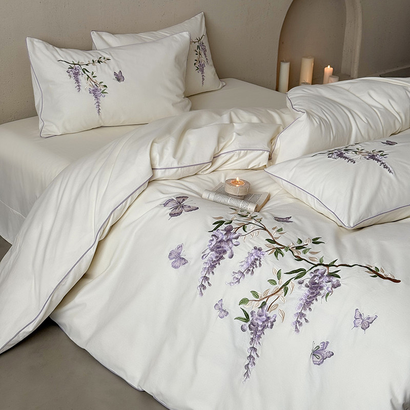 【富山草莓】韩式唯美紫藤花蔓加厚全棉磨毛四件套纯棉床单被套冬