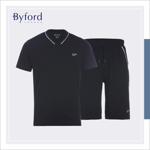 Byford百富专柜款棉弹V领短袖男装棉弹短裤套装MH21029+MH21030