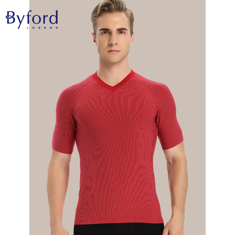 特卖日Byford百富男士弹力棉运动短袖T恤短袖内衣打底衫-MW7616