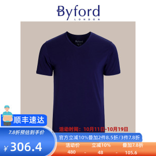 汗衫 Byford T恤V领棉质纯色打底衫 短袖 MW33016 百富男士