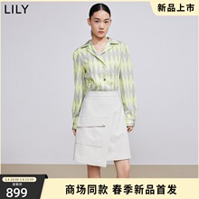 高腰衬衫 时尚 连衣裙 商场同款 女装 假两件修身 LILY2024春新款 款