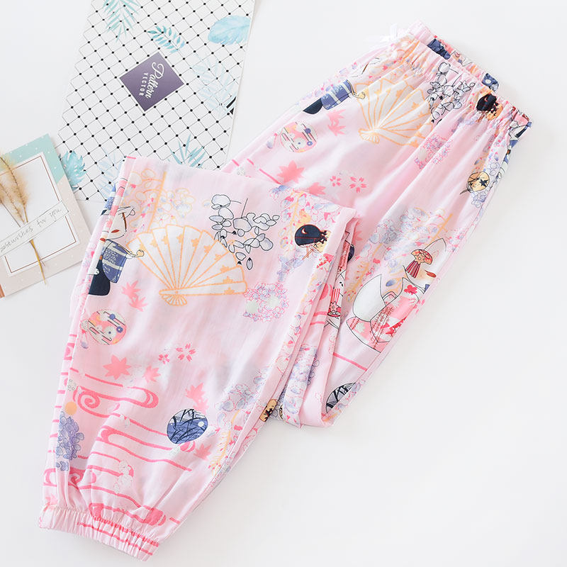 纯棉睡裤女式春夏季人造棉防蚊薄款长裤宽松收口可外穿休闲家居裤