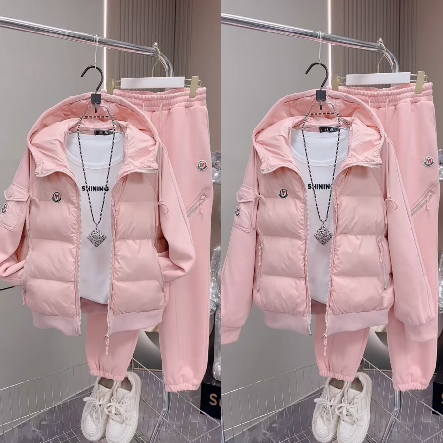 潮牌休闲加绒加厚连帽外套束脚裤