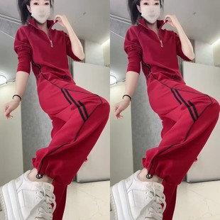 欧货休闲个性半拉链卫衣灯笼裤套装2025秋季新款运动撞色两件套女