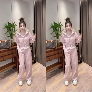 休闲运动套装 韩版 2026春季 连帽蚂蚁腰卫衣阔腿裤 两件套女 新款 时尚