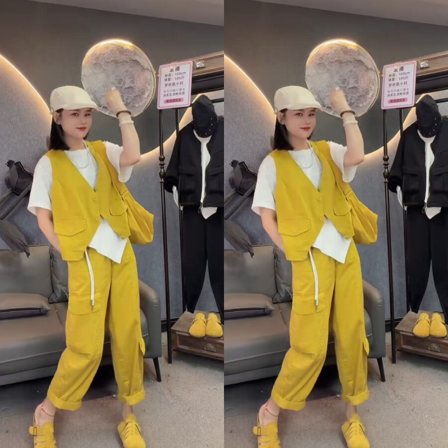 欧货时髦马夹哈伦裤套装春夏新款彩色韩版休闲多巴胺酷飒两件套女