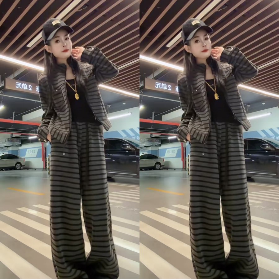 欧货休闲加绒外套阔腿裤套装秋冬