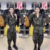 潮牌时髦两件套 加绒套装 迷彩半拉链卫衣哈伦裤 秋冬新款 设计师个性