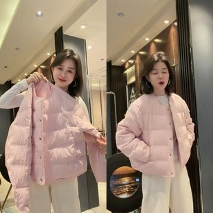 糖果色褶皱棉服2026早春新款休闲百搭圆领时尚简约韩范薄棉外套潮